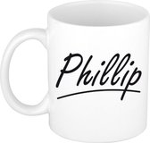 Phillip naam cadeau mok / beker met sierlijke letters - Cadeau collega/ vaderdag/ verjaardag of persoonlijke voornaam mok werknemers