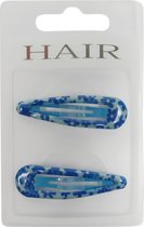 Haarspeldjes klikklak 5.0cm Epoxy Bloemen Motief - Turquoise/Blauw - 2 stuks