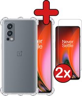 OnePlus Nord 2 Hoesje Siliconen Shock Proof Case Transparant Met 2x Screenprotector - OnePlus Nord 2 Hoesje Cover Extra Stevig