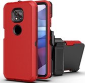 Voor Motorola Moto G Power 2021 Robot Schokbestendig Siliconen + PC Beschermhoes met Back Clip Houder (Rood Zwart)