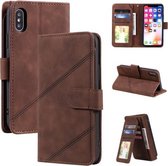 Skin Feel Business Horizontale Flip PU-lederen hoes met houder & sleuven voor meerdere kaarten & portemonnee & lanyard & fotolijst voor iPhone XS / X (bruin)