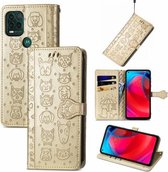 Voor Motorola MOTO G Stylus 5G Leuke Kat en Hond Reliëf Horizontale Flip Lederen Case met Houder & Kaartsleuven & Portemonnee & Lanyard (Goud)