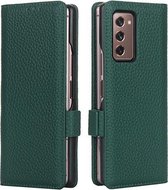 Voor Samsung Galaxy Z Fold2 5G Lychee Textuur Gesp Horizontale Flip Lederen Case met Houder & Kaartsleuf & Portemonnee (Donkergroen)