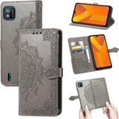 Voor Wiko Y62 Mandala Bloem Reliëf Horizontale Flip Lederen Case met Houder & Drie Kaartsleuven & Portemonnee & Lanyard (Grijs)