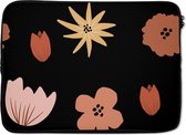 Laptophoes 13 inch - Bloemen - Zwart - Patronen - Laptop sleeve - Binnenmaat 32x22,5 cm - Zwarte achterkant