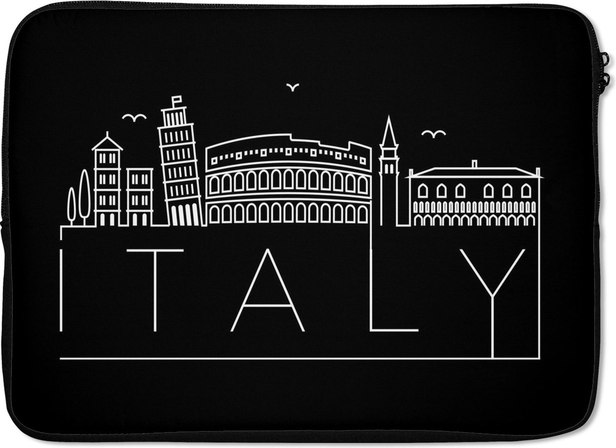 Laptophoes 13 inch - Stadsaanzicht "Italy" met een zwarte achtergrond - Laptop sleeve - Binnenmaat 32x22,5 cm - Zwarte achterkant