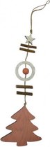 hangfiguur kerstboom 41 cm hout roze/zilver/bruin