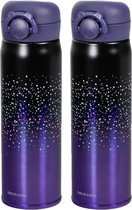 2x flacon thermos / pichet isotherme 500 ml violet/noir - acier inoxydable - thermos / flacons isothermes