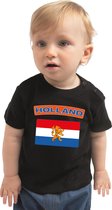 Holland baby shirt met vlag zwart jongens en meisjes - Kraamcadeau - Babykleding - Nederland landen t-shirt 68 (3-6 maanden)