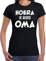 Hoera ik word oma - t-shirt zwart voor dames - Cadeau aanstaande oma / grootmoeder XL