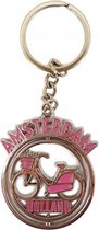 sleutelhanger Fiets Amsterdam 4 cm staal roze/zilver