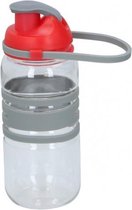 drinkfles 450 ml polyetheen 18,5 cm transparant/rood