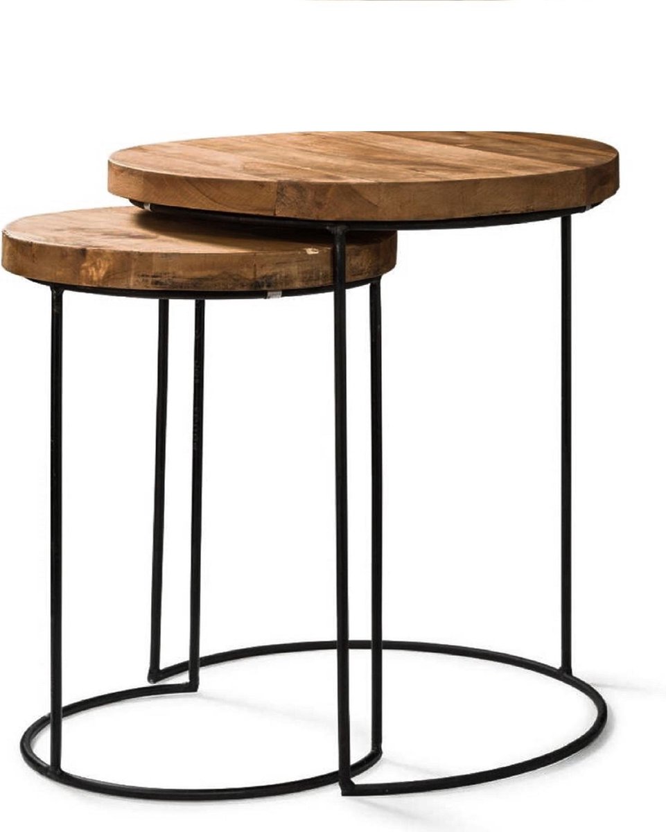 Table d'appoint set de 2 tables - vintage - industriel - bois - table  d'appoint ronde... | bol.com