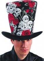 hoge hoed 23 cm vilt zwart/rood/wit one-size
