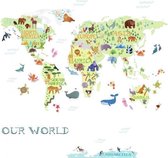 muurstickers Kids World Map vinyl 33 stuks