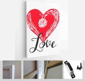 Itsallcanvas - Schilderij - Happy Valentines Day Cards. Handdrawn Romantic Lettering Art Vertical Vertical - Multicolor - 40 X 30 Cm