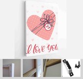 Set of creative Valentines Day cards with hearts,dots,hugs and kisses,gift box and arrows - Modern Art Canvas - Vertical - 1011681682 - 115*75 Vertical