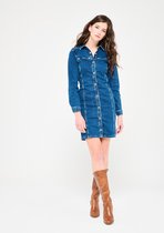 LOLALIZA Denim overhemd jurk met lange mouwen - Blauw - Maat 36