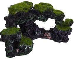aquarium decoratie rots - natuurlijk - schuilplek - grot - aquarium versiering - 8,5 x 17 cm - zwart-groen
