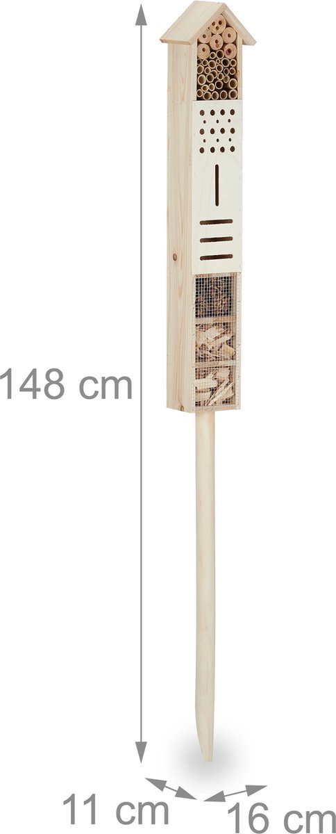 insectenhuis op paal - 148 cm hoog - hout - groot - vlinderhuis - bijenhotel — afbeelding 5