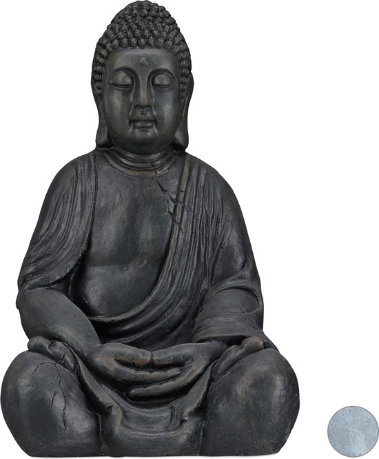 relaxdays statue de Bouddha - hauteur 50 cm - décoration de jardin - statue de jardin - statue de Bouddha - assise Gris clair