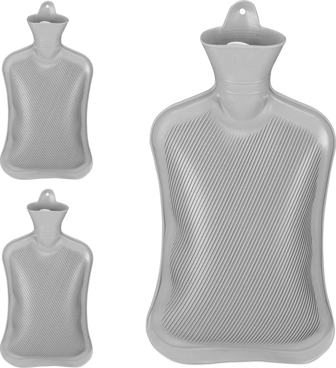 Goedkoopste 3x kruik rubber - warmwaterkruik - zonder hoes - 2 l - waterkruik - grijs