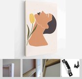 Set of abstract female shapes and silhouettes on textured background. Abstract women lips, eyes, face in pastel colors - Modern Art Canvas - Vertical - 1887982612 - 115*75 Vertical
