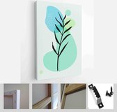 Minimalistic Watercolor Painting Artwork. Earth Tone Boho Foliage Line Art Drawing with Abstract Shape - Modern Art Canvas - Vertical - 1937930698 - 40-30 Vertical