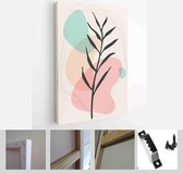 Minimalistic Watercolor Painting Artwork. Earth Tone Boho Foliage Line Art Drawing with Abstract Shape - Modern Art Canvas - Vertical - 1937930008 - 115*75 Vertical