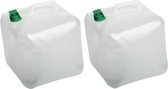 2x stuks kunststof camping watercontainers/jerrycans opvouwbaar voor drinkwater 25 x 25 x 25 cm - 15 liter