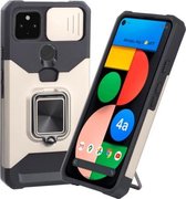 Voor Google Pixel 5a 5G Sliding Camera Cover Design PC + TPU Shockproof Case met Ring Holder & Card Slot (Goud)