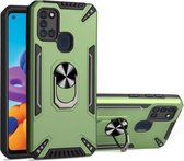 Voor Samsung Galaxy A21s pc + TPU-beschermhoes met 360 graden draaibare ringhouder (donkergroen)