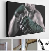 Close-up of boxer hand ready for fight. concept. Strong arms and clenched fists - Modern Art Canvas - Horizontal - 539938762 - 115*75 Horizontal