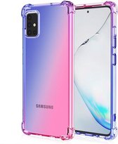 Samsung Galaxy A71 Anti Shock Hoesje Transparant Extra Dun - Samsung Galaxy A71 Hoes Cover Case - Blauw/Roze