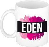 Eden  naam cadeau mok / beker met roze verfstrepen - Cadeau collega/ moederdag/ verjaardag of als persoonlijke mok werknemers
