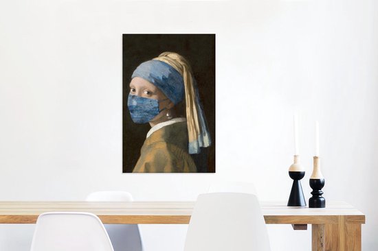 Peintures sur toile Fille avec une boucle d'oreille en perle - Johannes Vermeer - Masque facial - 60x90 cm - Décoration murale