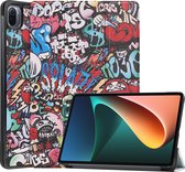 Case2go - Hoes geschikt voor Xiaomi Pad 5 / 5 Pro - 11 inch Book Case - Auto Sleep/Wake Up functie - Graffiti