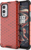 OnePlus 9 Hoesje - Mobigear - Honeycomb Serie - Hard Kunststof Backcover - Rood - Hoesje Geschikt Voor OnePlus 9