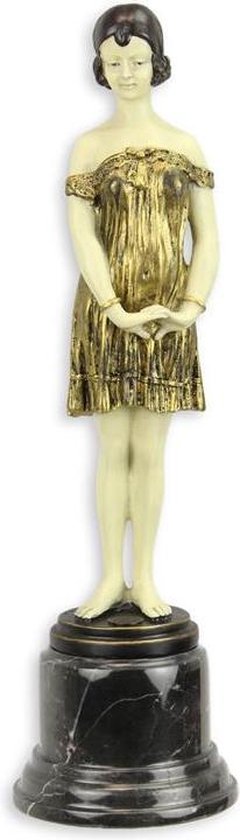 Bronzen beeld - Bedtijd meisje - Geverfd sculptuur - 34,5 cm hoog