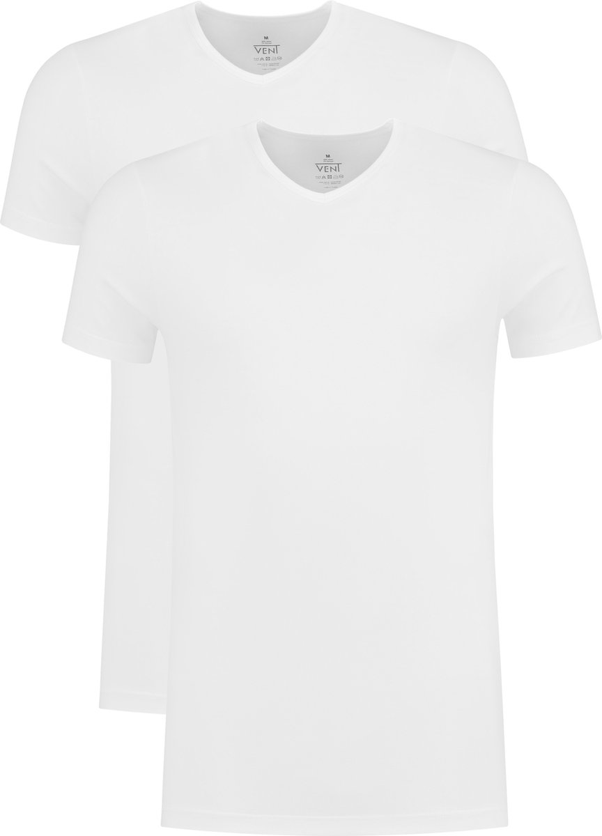 VENT strak model T-shirt V-hals (2-pack) - wit - Maat S