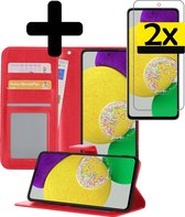 Samsung Galaxy A52s Hoesje Book Case Hoes Met 2x Screenprotector - Samsung Galaxy A52s Case Wallet Cover - Samsung Galaxy A52s Hoesje Met 2x Screenprotector - Rood