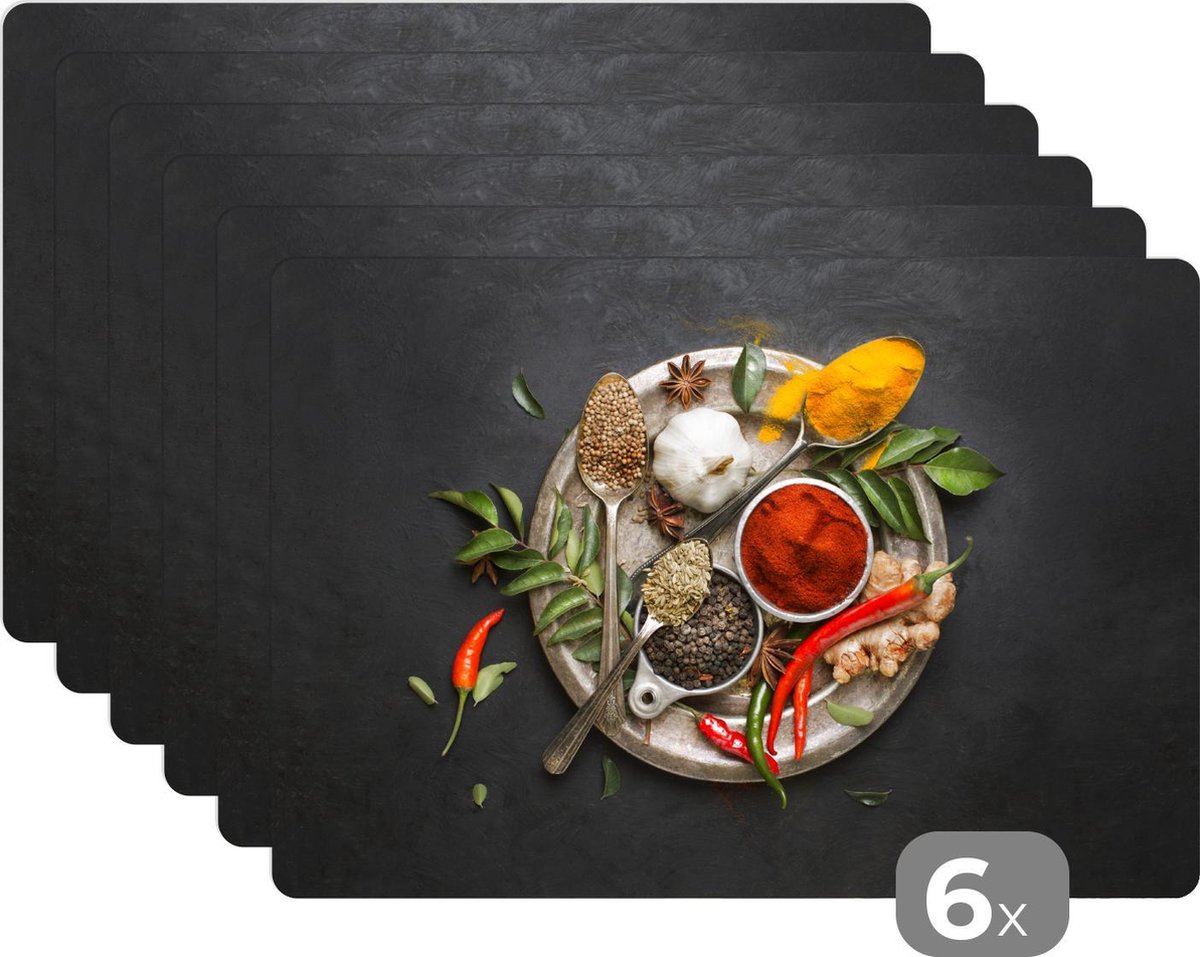 Placemat - Kruiden op zilveren plaat - 45x30 cm - 6 stuks