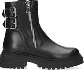 Sacha - Dames - Zwarte biker boots met gespen en rits - Maat 38