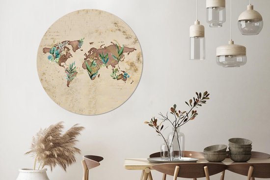 Wallpaper Circle - Carte du Wereldkaart - Marron - Vintage - ⌀ 120 cm - Wall Circle - Auto-adhésif - Round Wallpaper Sticker XXL