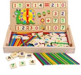Buxibo Houten Speelgoed - Leren Rekenen en Tellen - Wiskunde Puzzel - Krijtbord en Rekenstokjes