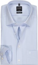 OLYMP Luxor modern fit overhemd - mouwlengte 7 - lichtblauw met wit gestreept - Strijkvrij - Boordmaat: 48