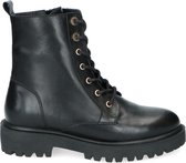 Manfield - Dames - Zwarte leren veterlaarsjes - Maat 39