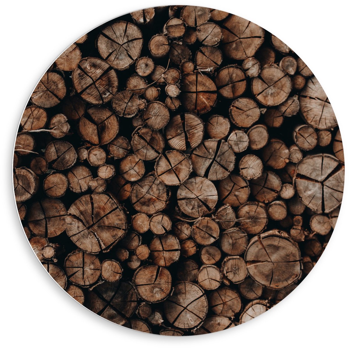 KuijsFotoprint - Schilderij - Houten Palen Opgestapeld - Bruin - 80 X 80 Cm