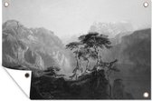 Muurdecoratie Het Vierwoudstrekenmeer - schilderij van Alexandre Calame - zwart wit - 180x120 cm - Tuinposter - Tuindoek - Buitenposter