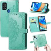 Voor UMIDIGI A9 Mandala Bloem Reliëf Horizontale Flip Lederen Case met Houder & Drie Kaartsleuven & Portemonnee & Lanyard (Groen)